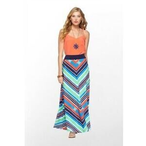 Lilly Pulitzer 100% Silk Chevron Stripe Maxi Skirt Multicolor Women’s Size 8